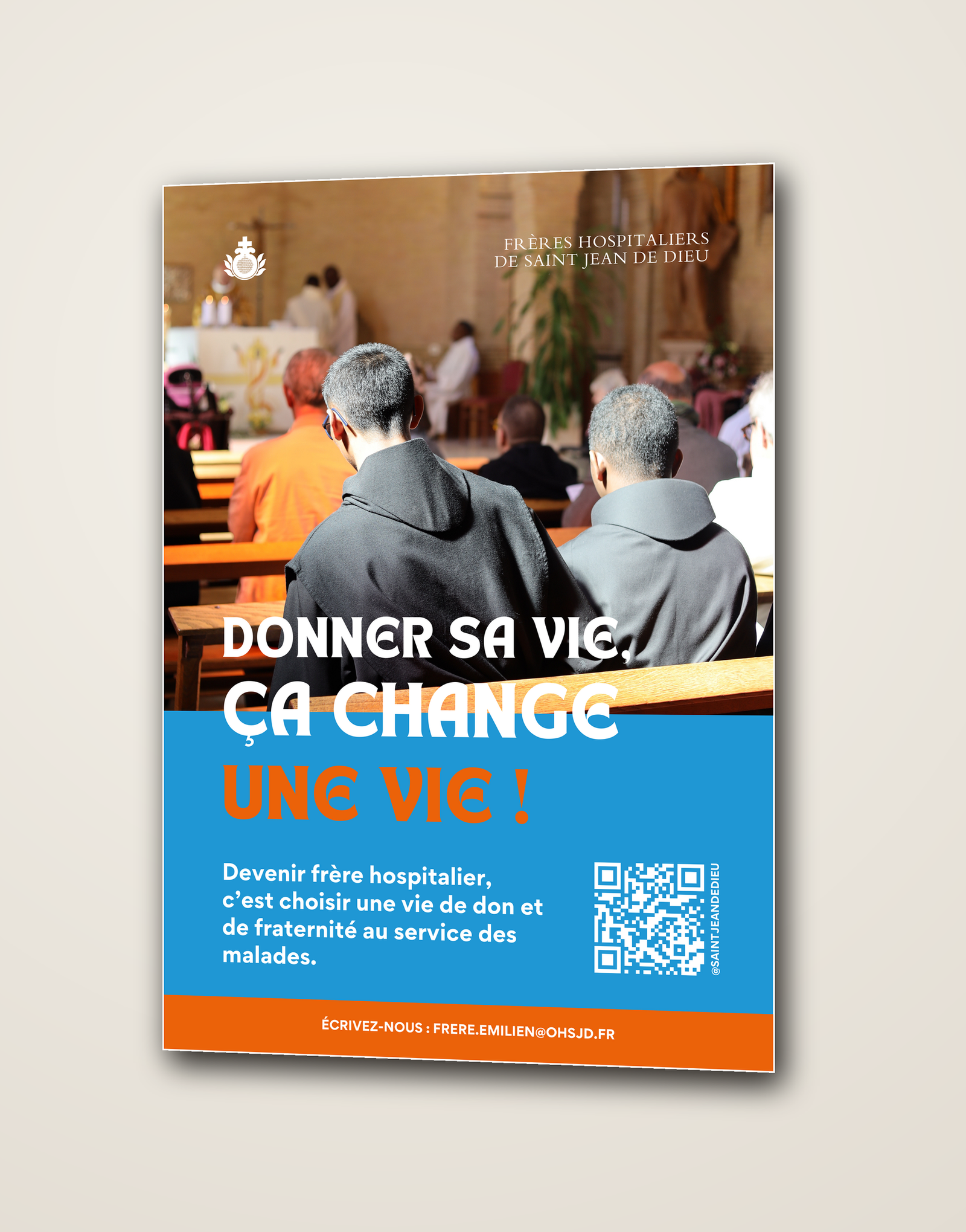 Affiche « Donner sa vie, ça change une vie » sur un mur