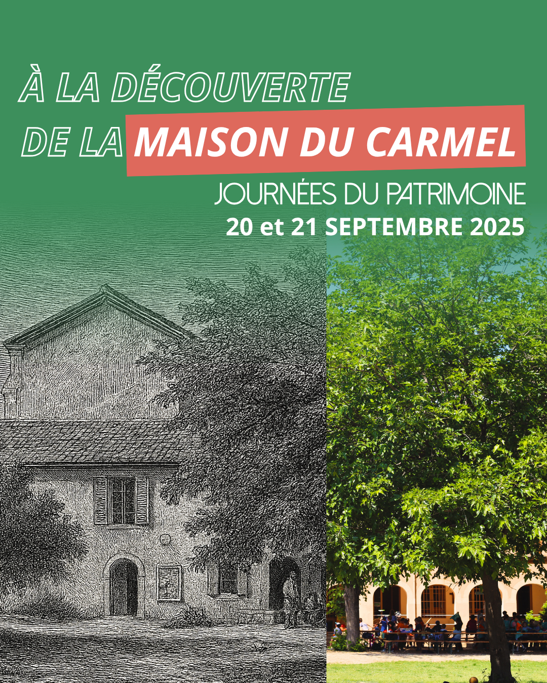 Publication Instagram pour les Journées du patrimoine à la Maison du Carmel, les 20 et 21 septembre 2025