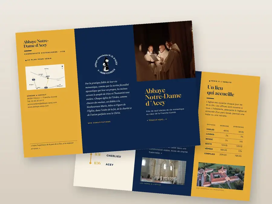 Flyer trois volets réalisé pour l'Abbaye Notre-Dame d'Acey