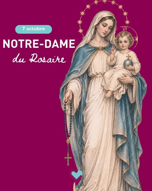 Publication Notre-Dame du Rosaire, aux couleurs magenta et turquoise
